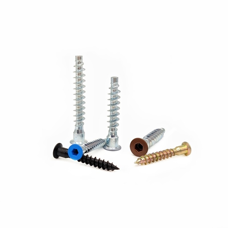 Tornos para gabinetes de madera contrafundidos con autoaplazamiento 2.9mm M6*50 M7*28 Tornos hexagonales con cabeza plana con autoaplazamiento