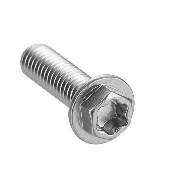 Tornillo de seguridad de acero inoxidable con cabeza hexagonal exterior personalizable, ideal para limpieza y fijación mecánica